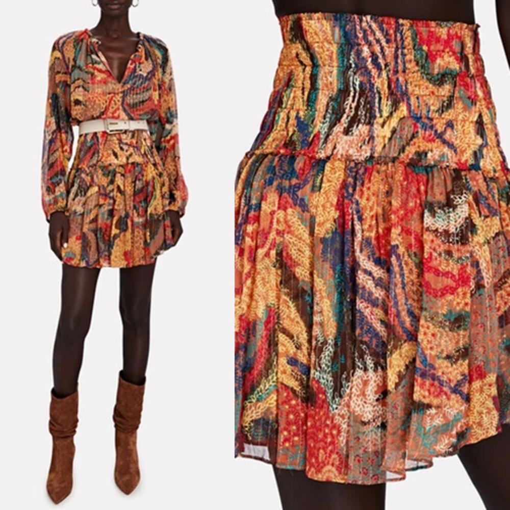 NWT A.L.C. Luna Printed Elastic Waist Silk Mini Skirt Women's Multi Size: 00